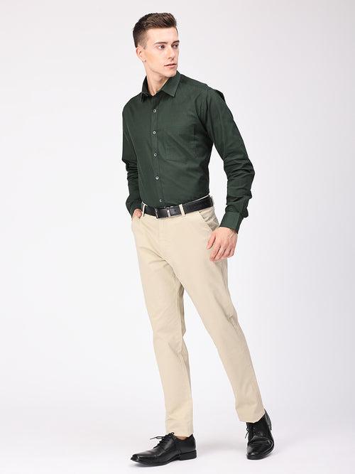 Copperline Men Green Plain Formal Shirt