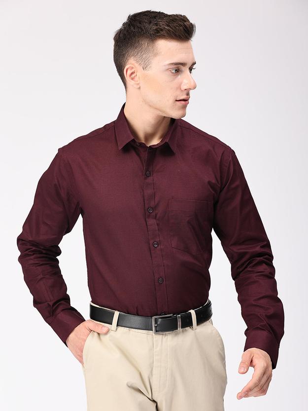 Copperline Men Wine Plain Formal Shirt