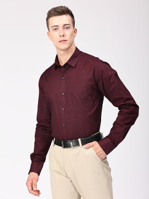 Copperline Men Wine Plain Formal Shirt