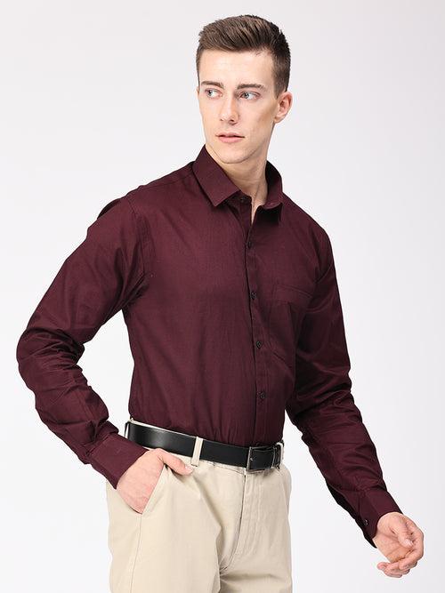 Copperline Men Wine Plain Formal Shirt