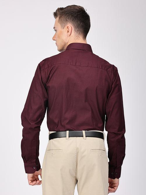 Copperline Men Wine Plain Formal Shirt