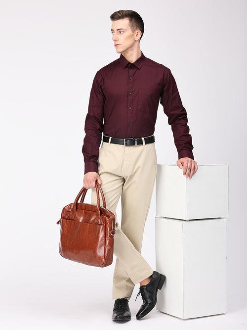 Copperline Men Wine Plain Formal Shirt