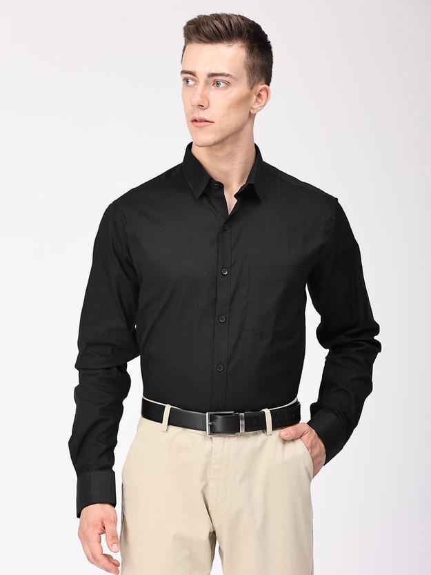 Copperline Men Black Plain Formal Shirt