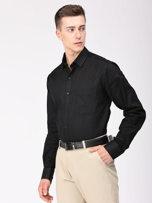 Copperline Men Black Plain Formal Shirt