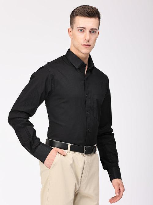 Copperline Men Black Plain Formal Shirt