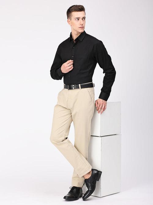 Copperline Men Black Plain Formal Shirt