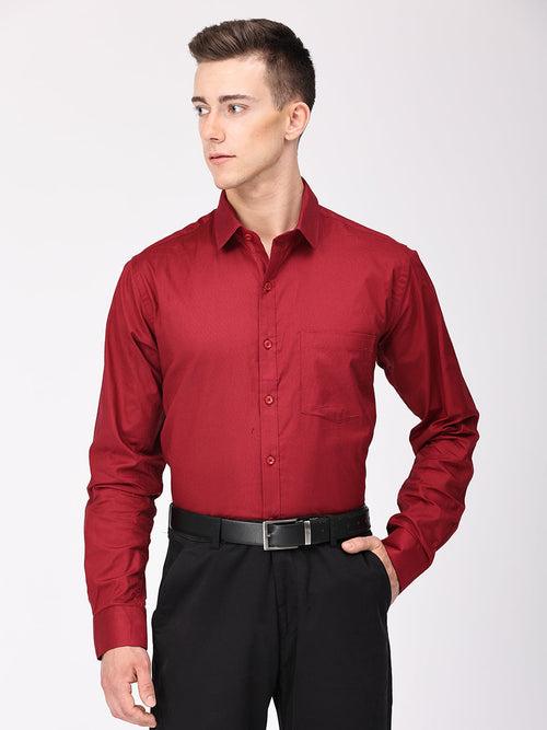 Copperline Men Maroon Plain Formal Shirt