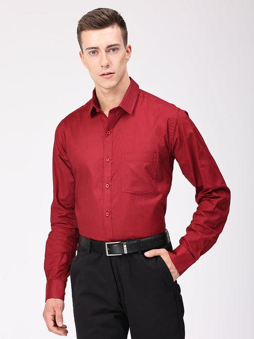 Copperline Men Maroon Plain Formal Shirt