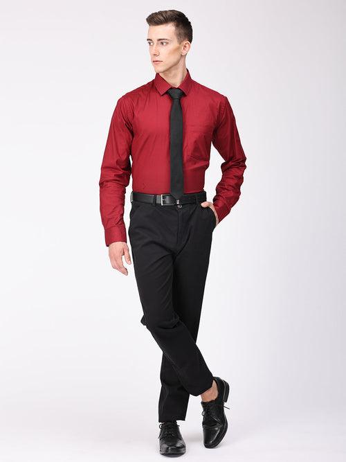 Copperline Men Maroon Plain Formal Shirt