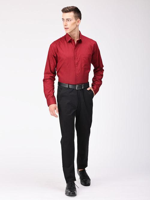 Copperline Men Maroon Plain Formal Shirt