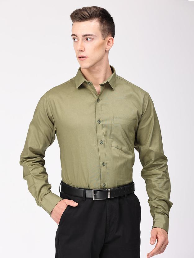 Copperline Men Olive Plain Formal Shirt