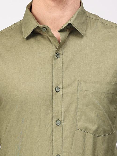 Copperline Men Olive Plain Formal Shirt