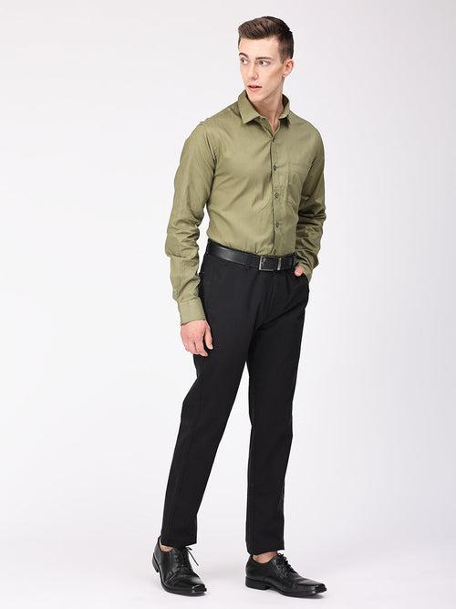 Copperline Men Olive Plain Formal Shirt