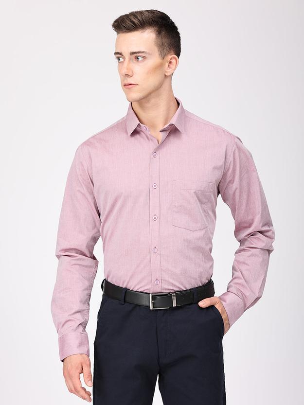 Copperline Men Light Red Plain Formal Shirt