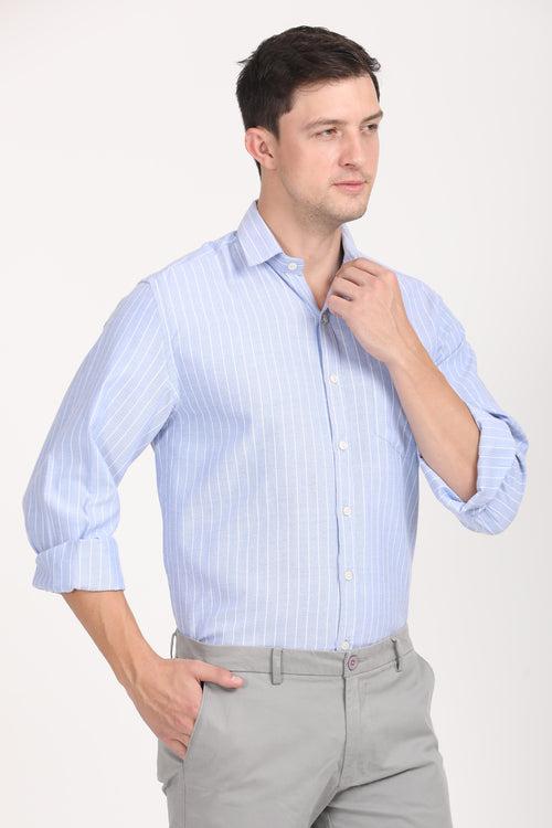 Copperline Men Blue Stripes Formal Shirt