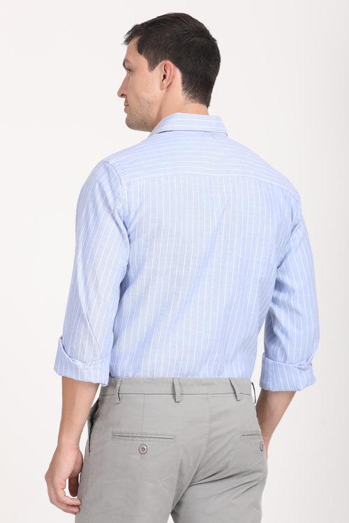 Copperline Men Blue Stripes Formal Shirt