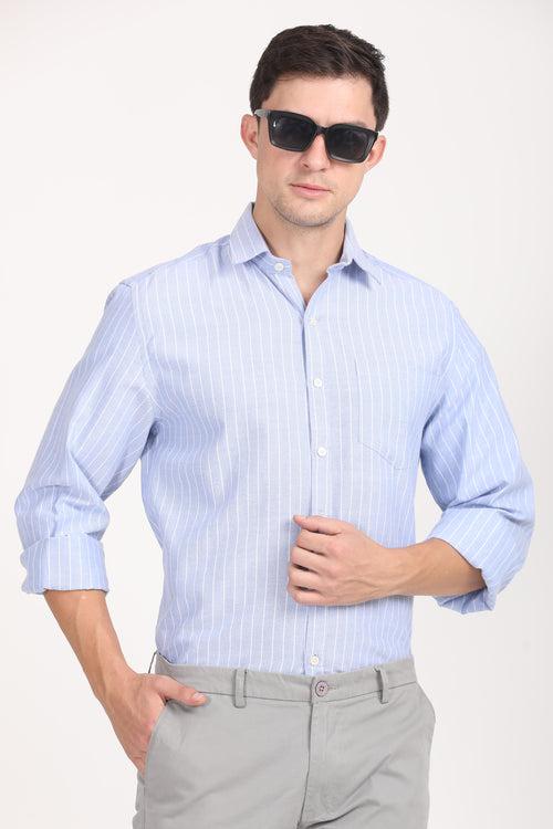 Copperline Men Blue Stripes Formal Shirt