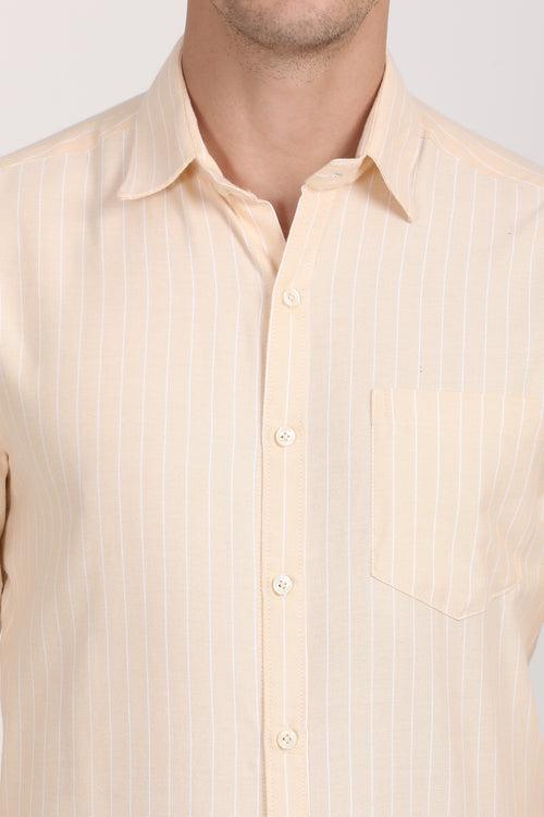 Copperline Men Beige Stripes Formal Shirt