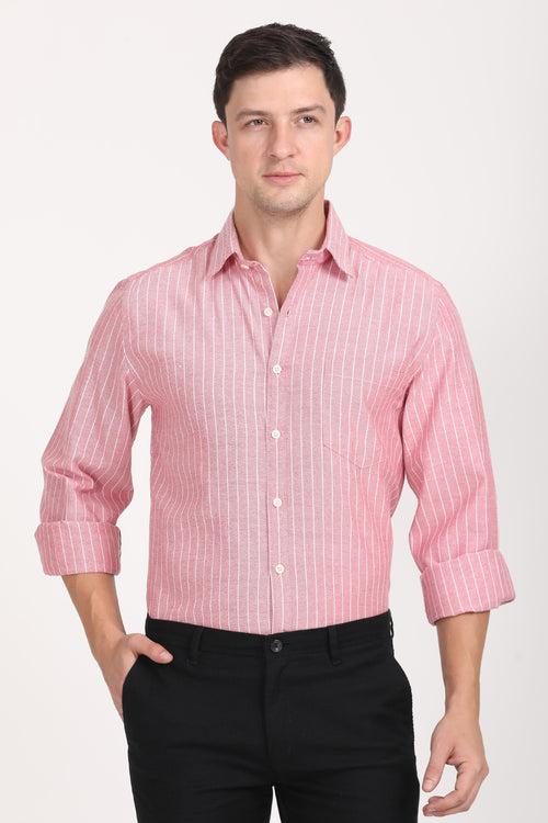 Copperline Men Red Stripes Formal Shirt