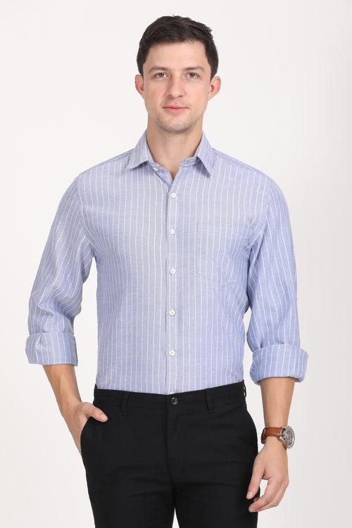 Copperline Men Navy Blue Stripes Formal Shirt