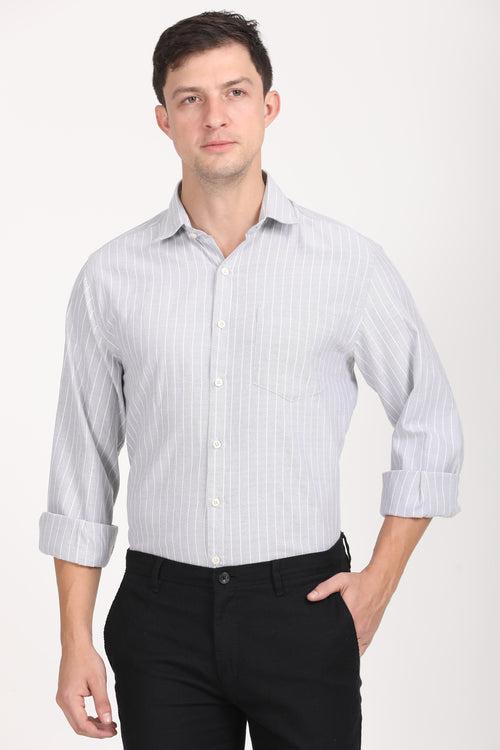 Copperline Men Grey Stripes Formal Shirt