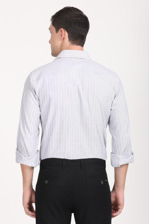 Copperline Men Grey Stripes Formal Shirt