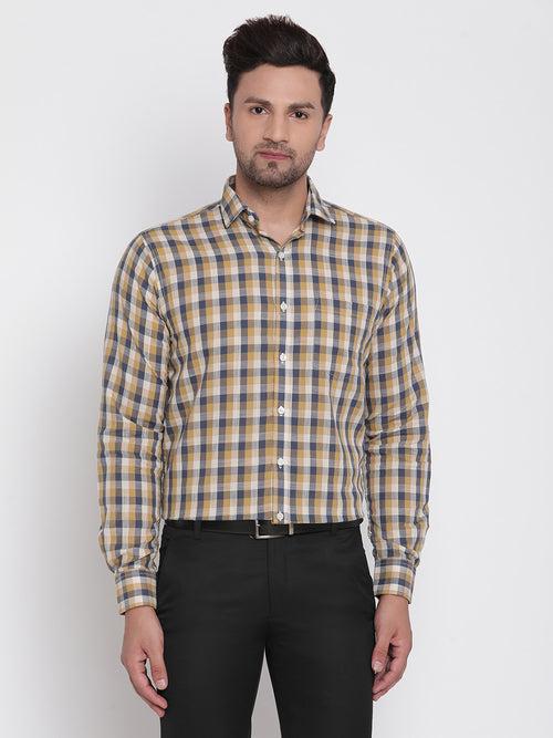 Blue & Brown Checked Men Formal Shirt