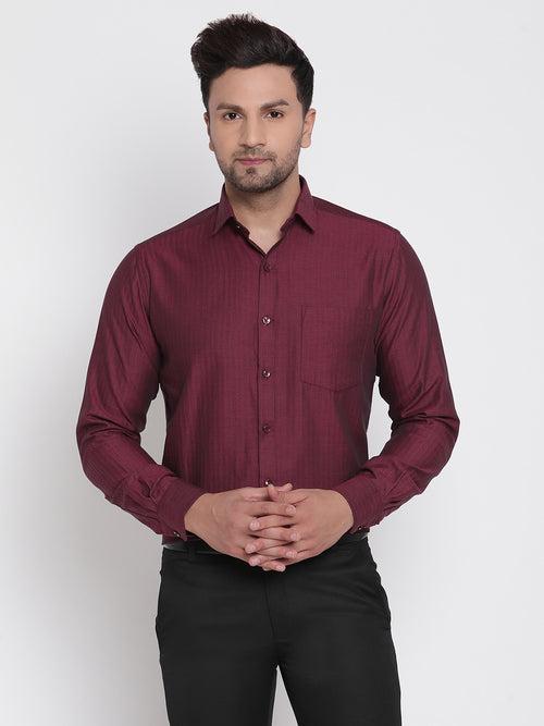 Men Maroon Herringbone Formal Shirt