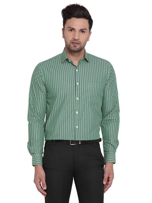 Men Green Striped Formal Shirt