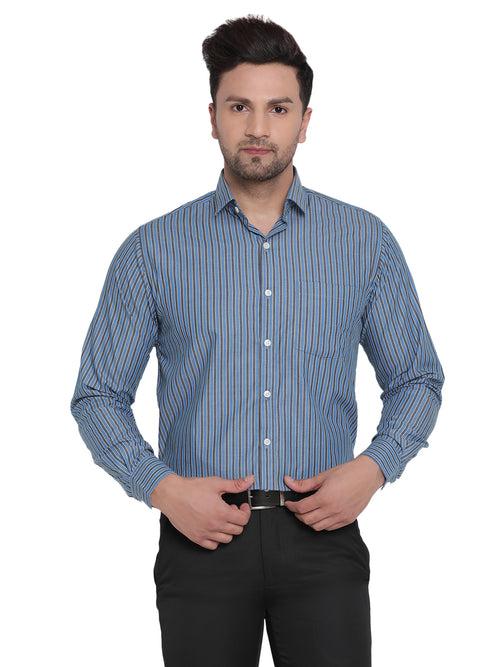 Men Blue Striped Formal Shirt