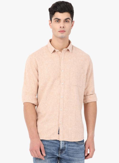 Crosscreek Men Beige Solid Waffle Casual Shirt