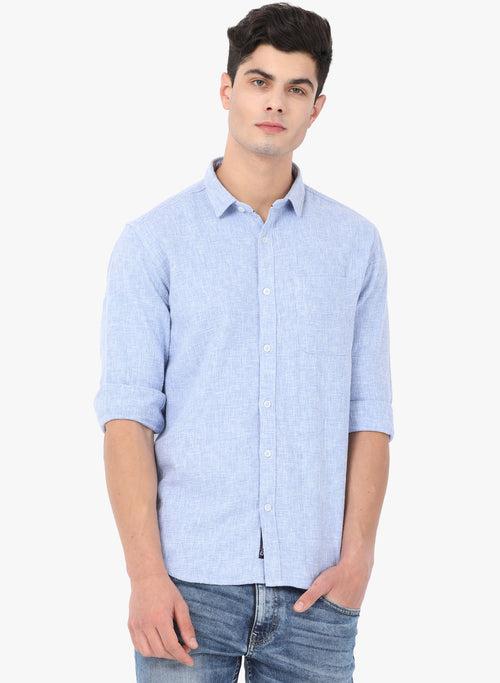 Crosscreek Men Light Blue Solid Waffle Casual Shirt