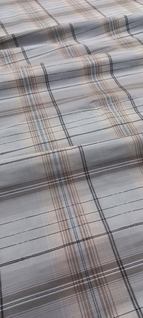 Beige Yarn Dyed Checks Cotton Lycra Unstitched Men's Shirt Piece (Width 58 Inch | 1.60 Meters)