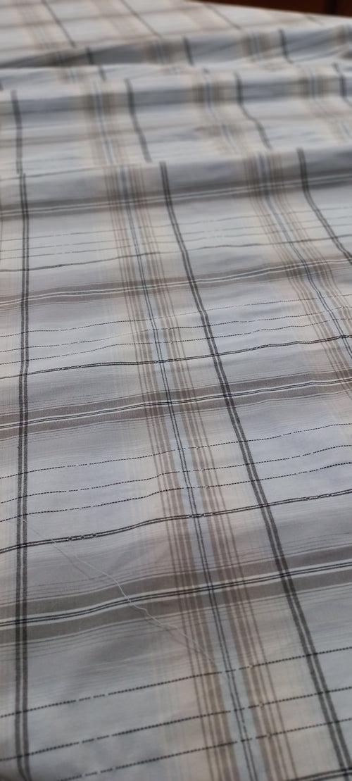 Beige Yarn Dyed Checks Cotton Lycra Unstitched Men's Shirt Piece (Width 58 Inch | 1.60 Meters)