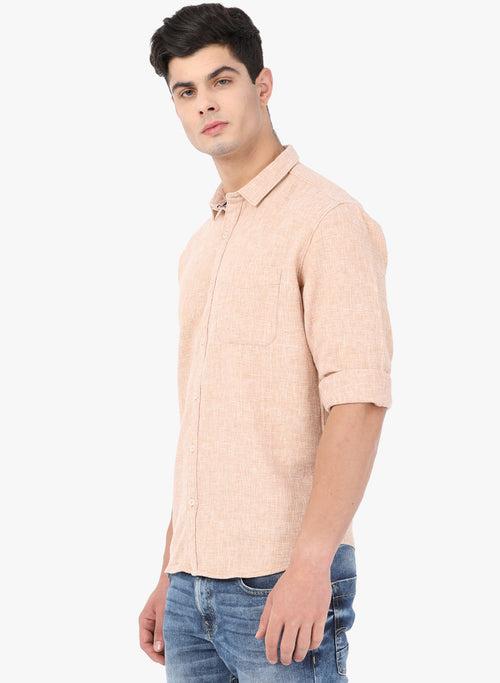 Crosscreek Men Beige Solid Waffle Casual Shirt