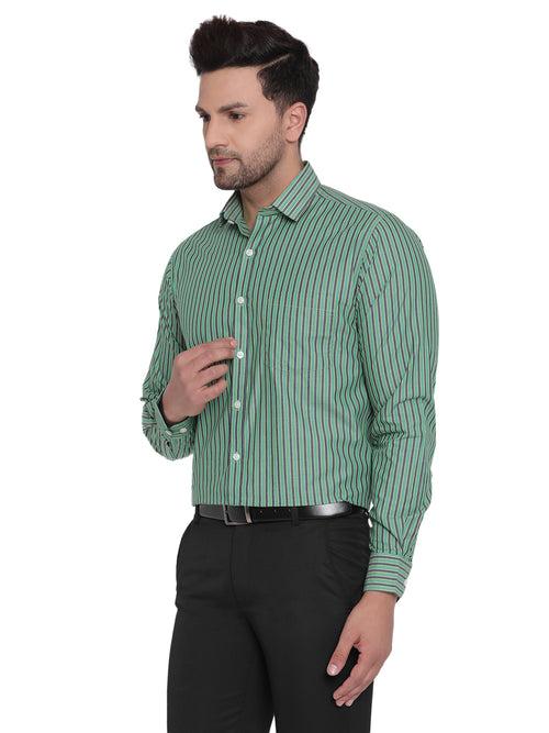 Men Green Striped Formal Shirt