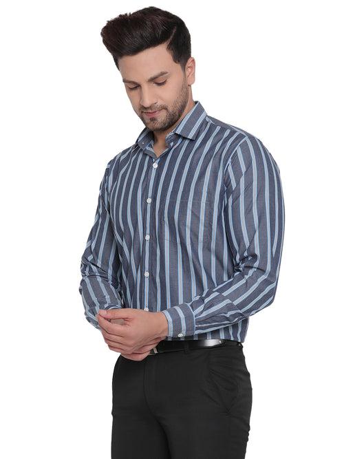 Full Sleeves Blue Striped Formal Shirt