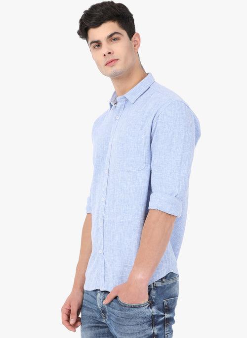 Crosscreek Men Light Blue Solid Waffle Casual Shirt