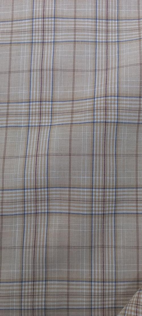 Beige Yarn Dyed Checks Cotton Unstitched Men's Shirt Piece (Width 58 Inch | 1.60 Meters)