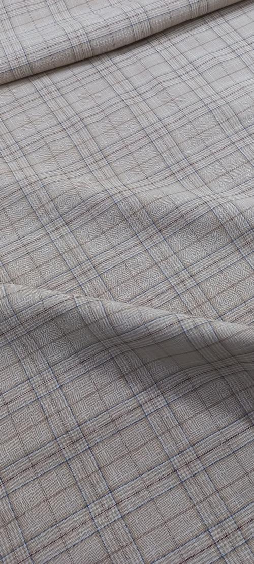 Beige Yarn Dyed Checks Cotton Unstitched Men's Shirt Piece (Width 58 Inch | 1.60 Meters)