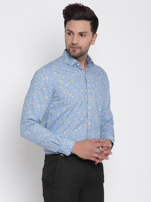 Blue Printed Men Formal Shirt