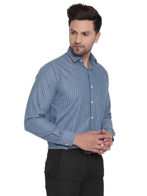 Men Blue Striped Formal Shirt