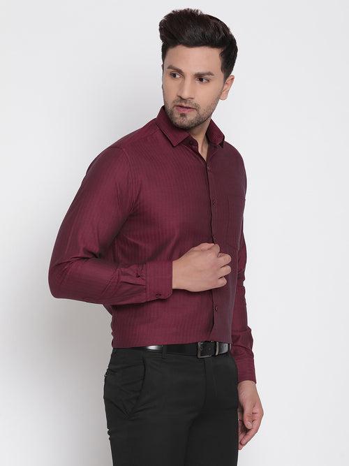 Men Maroon Herringbone Formal Shirt