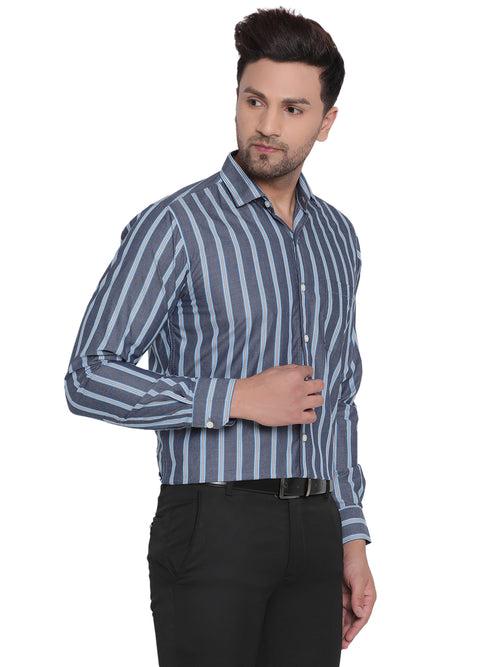 Full Sleeves Blue Striped Formal Shirt