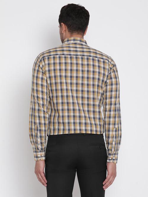 Blue & Brown Checked Men Formal Shirt