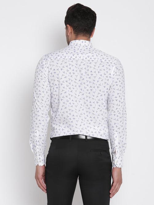 White with Blue Printed Men Formal Shirt