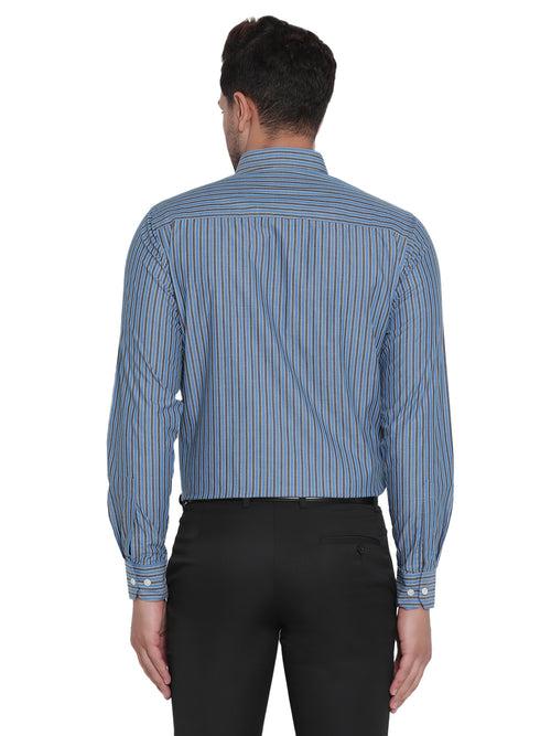 Men Blue Striped Formal Shirt