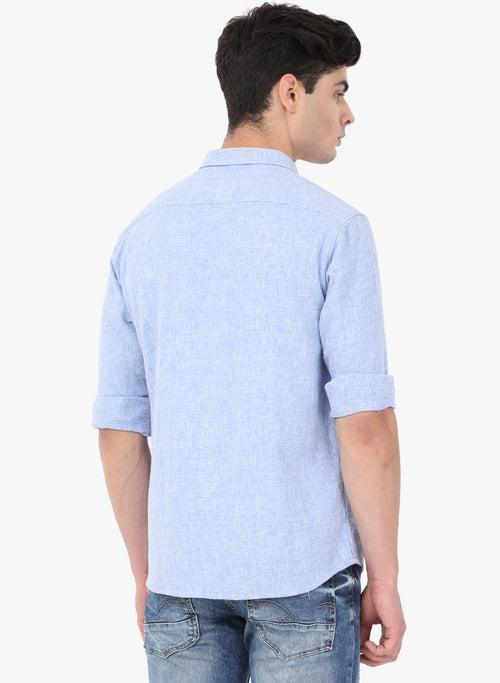 Crosscreek Men Light Blue Solid Waffle Casual Shirt