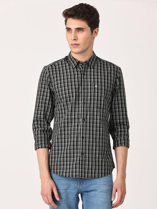 Crosscreek Men Black Slim Fit Checked Cotton Casual Shirt