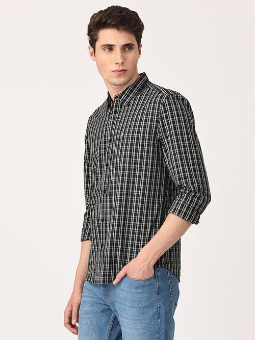 Crosscreek Men Black Slim Fit Checked Cotton Casual Shirt